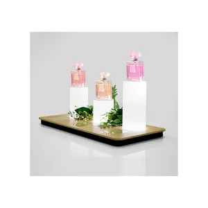 照明底座香水展示3亮白色发光二极管化妆品化妆展示矩形木制香水瓶古龙水支架