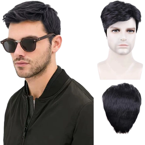 <span class=keywords><strong>Parrucca</strong></span> da <span class=keywords><strong>uomo</strong></span> naturale per capelli sintetica resistente al calore <span class=keywords><strong>parrucca</strong></span> <span class=keywords><strong>corta</strong></span> dritta con fibra ad alta temperatura di colore nero pizzo trasparente - Product Image 1