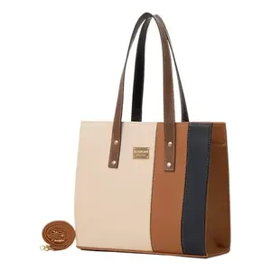 Sac fourre-tout en cuir véritable pour femme Fana Ariana, beige, M3710, design à panneaux, durable, pour un usage quotidien en été - Product Image 3