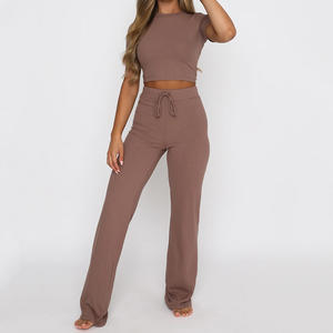 Custom New 2 pezzi pantaloni Set donna, Sport <span class=keywords><strong>in</strong></span> <span class=keywords><strong>pelle</strong></span> pantaloni da Jogging vestito tinta unita Casual autunno Pu giacca/ - Product Image 3