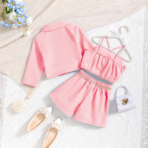 Meqiai per Ragazze Europee e Americane, Set Tre Pezzi in Cotone Primavera/Autunno, Giacca Floreale a Maniche Lunghe e Pantaloncini Abbinati - Product Image 4