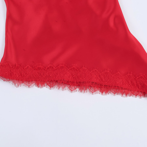 Débardeurs en satin pour femmes, couleur <span class=keywords><strong>rouge</strong></span>, design asymétrique, bordure en <span class=keywords><strong>dentelle</strong></span>, dos ajouré, soyeux, décontracté, mode estivale - Product Image 5