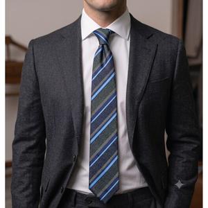 Premium Jacquard Woven Navy Blue Olive Green Striped Men's Neck Tie Polyester Silk Feel Classic Business Formal 148cm 8cm - Product Image 2