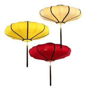 Chinese Style Fabric Chandelier Oval Single Head LED <b>Light</b> For Living Room <b>Dining</b> Room Hotels Teahouses - Product Image 1