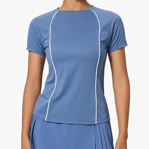 เสื้อยืดกีฬาตาข่ายระบายอากาศ คอกลม สำหรับวิ่งกลางแจ้ง กระชับเอว เหมาะสำหรับเล่นเทนนิส โยคะ แขนสั้น ขายส่งสำหรับผู้หญิง - Product Image 4