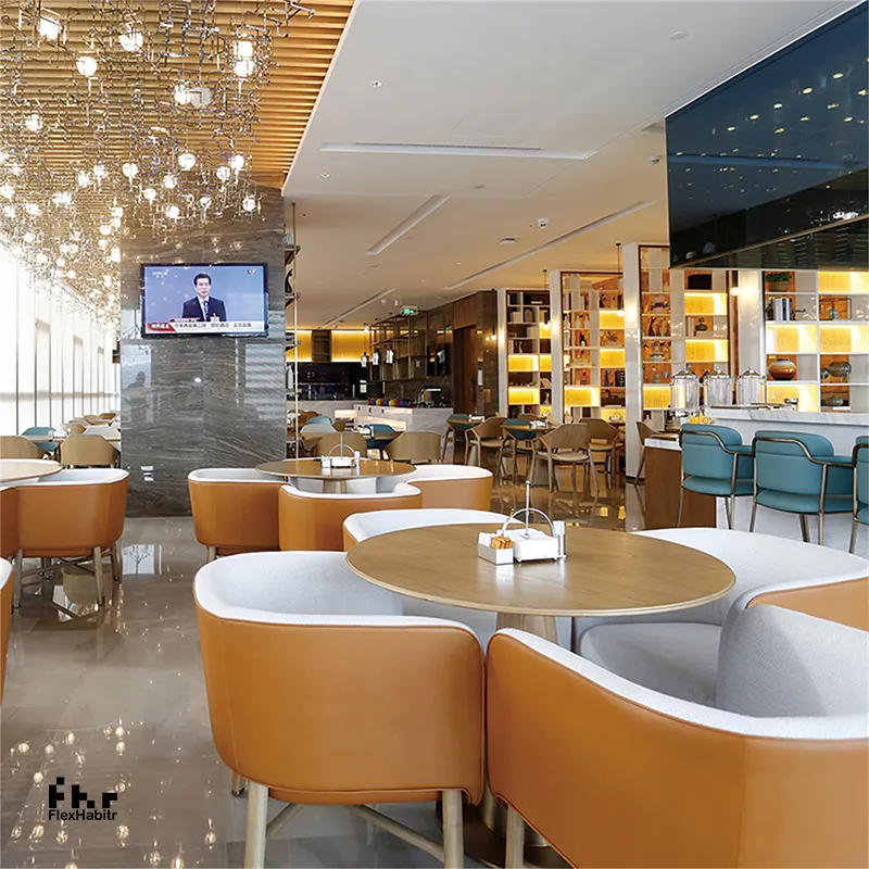 Kommerzielle Café möbel für Restaurant Soiid Holzbeine Stühle und Marmor tisch