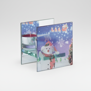 Portacandele Natalizio 90 X 90 Mm in Vetro con Design Pupazzo di Neve per Decorazioni Festive - Product Image 2
