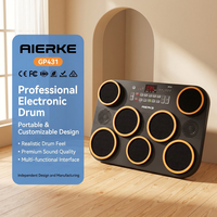 AIERKE GP431 Batterie électronique de bureau portable pour performance extérieure, cinq fûts, trois cymbales, chargement USB, surface en maille