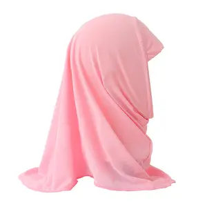 CCY 2-6 Years Traditional Muslim Kids Solid Color Cotton Hijabs Girls Instant Headscarf Hijab Plain Al Amira Ready Stock