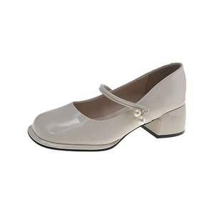 Chaussures de mariée Mary Janes françaises pour femmes, collection automne-été 2026, à talon carré, respirantes, à brides croisées, en cuir véritable, tendance mode - Product Image 2