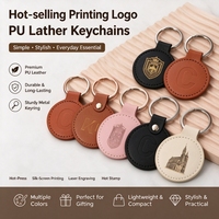 Porte-clés rond en cuir PU avec estampage à chaud doré, idéal pour les salons professionnels, cadeaux promotionnels, impression personnalisée OEM, articles de merchandising pour foires commerciales