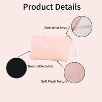 Pochette de voyage en tissu peluche rose avec fermeture éclair pour maquillage, prix de gros direct usine, personnalisable pour femme