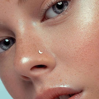 Getta 14K cincin hidung pertunangan mewah, cincin hidung pertunangan mewah bentuk L bintang zirkon emas kuning padat untuk wanita