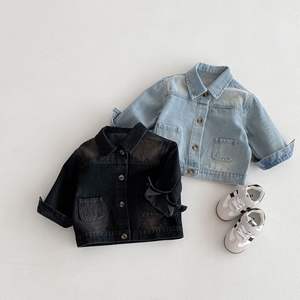 Nuova giacca autunno bambino bambino ragazzi giacca retrò per bambini con risvolto giacca di jeans ragazzi ragazze tinta unita cappotti in Denim - Product Image 3