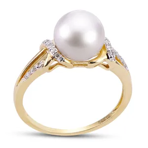14K Yellow Gold Jewel Single Pearl Rings Simple Gold Ring With Pearl Unique Pearl Rings