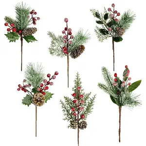 Tusukan pinus buatan Natal cabang Natal tusukan Berry merah dekorasi batang mewah 2023 cabang pilihan Natal