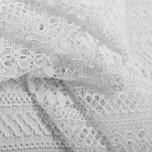 Novo estilo menor preço branco nylon listras de algodão jacquard tecido de renda para vestido