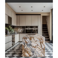 Meuble de cuisine en marbre de qualité supérieure, finition laquée en contreplaqué sur mesure, style extra moderne, pour bâtiments résidentiels