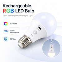 Ampoule LED RGB rechargeable USB-C E27, lampe d'urgence portable suspendue pour le camping, la maison, l'extérieur et le marché