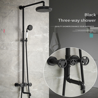 Keran Shower Matte emas, keran bak mandi tabung bulat pegangan tiga tingkat, keran hujan atas dengan geser Bar, keran Mixer air Dinding