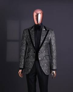 Diseño a medida hombres <span class=keywords><strong>elegantes</strong></span> <span class=keywords><strong>caballeros</strong></span> de negocios Casual Formal hombres negro Floral traje Slim Fit solapa traje boda traje proveedor - Product Image 6