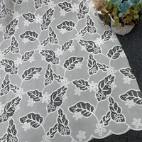 Tissu en dentelle brodée à motif feuille ajouré, bord festonné découpé au laser, en mousseline transparente, pour la couture et la confection de vêtements
