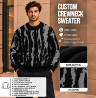 Pull ras du cou personnalisé pour homme en acrylique 480 GSM, tricot plat 5GG, jacquard vieilli, coupe oversize à épaules tombantes, OEM
