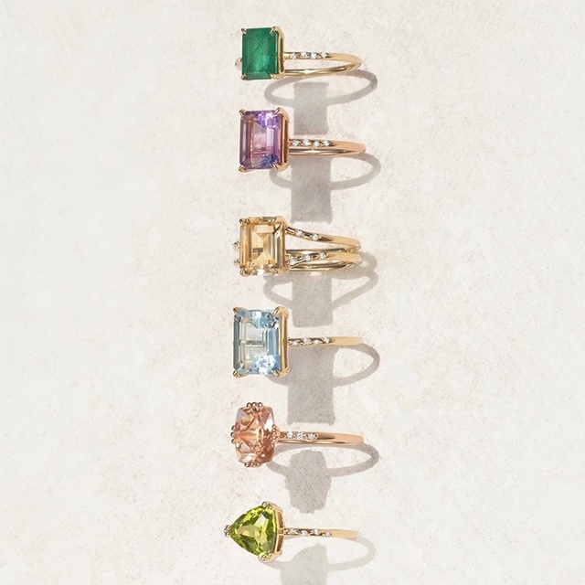 14k 18k Gold Plated High Quality Multiple Color Rainbow Large Gemstone Silver Ring With Natural Stone