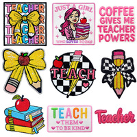 Lot de patchs brodés thermocollants en PVC à paillettes faits main pour enseignants, motifs crayon, pomme, livre, nœud papillon, pour vêtements, sacs et chaussures, esprit scolaire