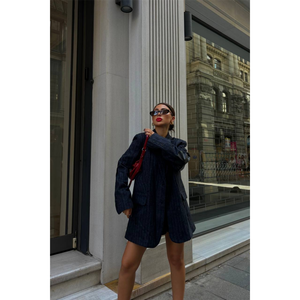 Cashmere <b>Blazer</b> Jacket <b>Navy</b> <b>Blue</b> Full Sleeve Woven Fabric Autumn Women's Coat - Product Image 4