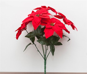 Y0024-4 Vente en gros de fleurs de Noël artificielles en velours rouge réalistes de 45 cm à 7 têtes, pour la fête des mères, la fête des pères, Halloween - Product Image 1