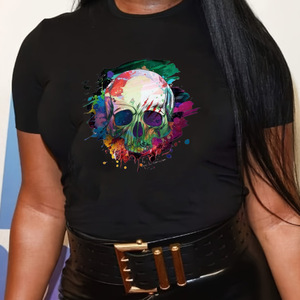 Camisetas <span class=keywords><strong>de</strong></span> Punto Holgadas Casuales para <span class=keywords><strong>Mujer</strong></span> con Estampado por Sublimación, Camisetas <span class=keywords><strong>de</strong></span> Verano con Cuello Redondo y Manga Corta para <span class=keywords><strong>Mujer</strong></span> - Product Image 4