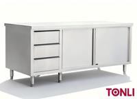 Table de travail de cuisine en acier inoxydable 304 de qualité commerciale avec 3 tiroirs, armoire de rangement à porte coulissante, table de préparation pour restaurant, certifiée NSF