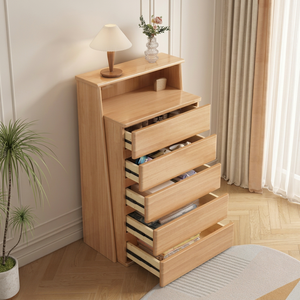 Modern Solid Wood 5 <b>Drawer</b> Dresser Flat Panel Design Storage Cabinet Living Room Furniture Natural Finish - Product Image 2