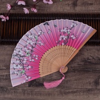 Éventail pliant en bambou de style chinois ancien HZ, motif fleur de pêcher, petit éventail pour femme, accessoires de photographie Cheongsam, classique et rétro