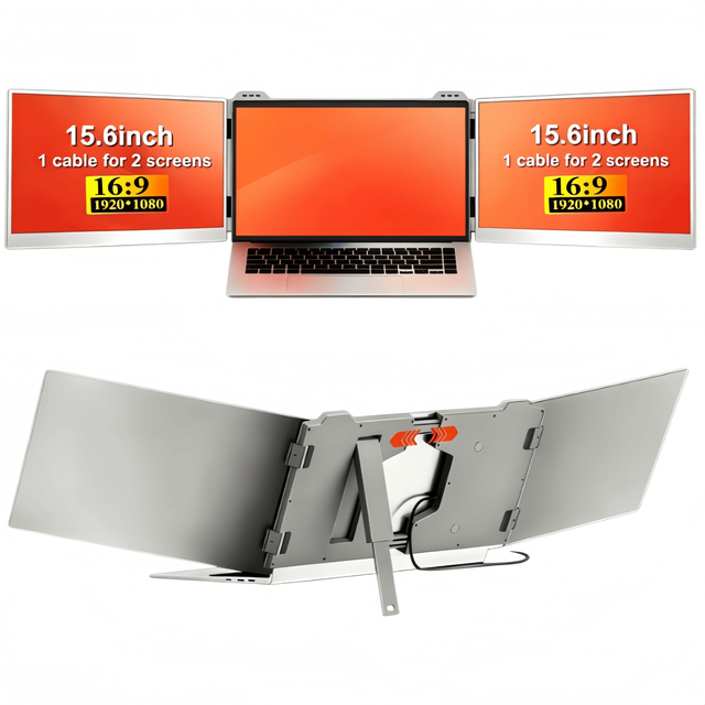 OEM Portable Triple Laptop Screen Extender with Dual 15.6 Inch 1080p IPS LCD Monitors Type C Interface for Laptop