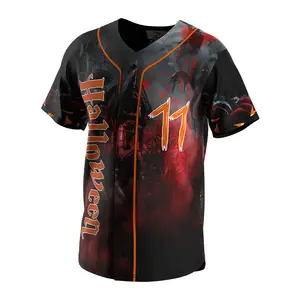 Oem scollo a V Street Culture Halloween Pumpkin down maglie a maniche corte india 100% cotone full button baseball jersey