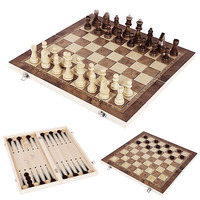 Jeu d'échecs, de dames et de backgammon 3-en-1 en bois de haute qualité, portable et pliable pour le voyage