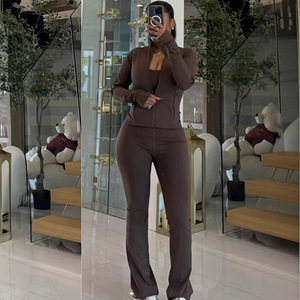 5 Cardigans pour femmes avec fermeture éclair, petit col montant, ensemble une pièce sportif et tendance à jambes larges - Product Image 5