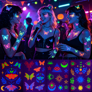 Tatouages temporaires phosphorescents OEM ODM, autocollants lumineux Boho Soleil Lune Serpent Œil Maléfique pour Festivals - Product Image 5