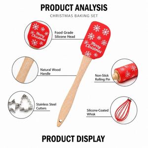 LA Custom Logo Christmas Silicone Baking Set Non-Stick Spatula Whisk Rolling Pin Tongs Cookie Tool OEM ODM - Product Image 3
