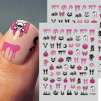 Autocollants pour ongles Halloween rose, motif sang coulant, toile d'araignée et citrouille, autocollants adhésifs pour ongles, design mignon et effrayant, fournitures de nail art pour DIY