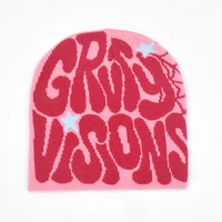 Bonnet Y2K personnalisé avec logo, motif rétro jacquard, tricoté, doux, extensible, double couche, doublure thermique pour l'hiver