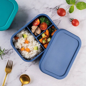 Cocina Microondas Refrigerador Contenedor de comida seguro con tapas de silicona Contenedor de almacenamiento de silicona Niños Bento Fiambrera