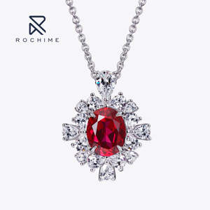 Collana con Pendente Rochime Luxury a Grappolo di Fiori con <span class=keywords><strong>Rubino</strong></span> Sintetico, Argento Sterling 925, Gioielli Raffinati da Donna - Product Image 1