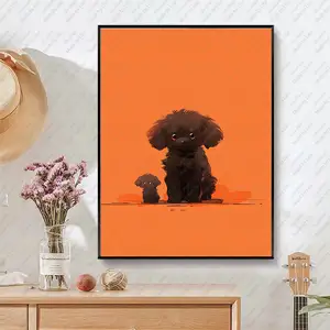ภาพวาดผ้าใบติดผนังรูปสุนัขและแมวน่ารักมีกรอบศิลปะผ้าใบติดผนังตามสั่งสำหรับห้องนั่งเล่น