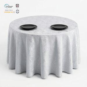 Classic Black 132 Inch Round Jacquard Woven Floral Polyester Damask <b>Tablecloth</b> for Luxury Exhibition Home Use - Product Image 1