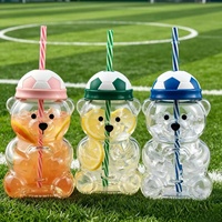 Gobelet en verre Bearista de grande capacité 600 ml avec paille, design portable de dessin animé pour femmes