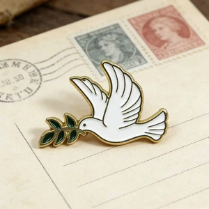 <span class=keywords><strong>Broche</strong></span> Colombe Blanche avec Branche d'<span class=keywords><strong>Olivier</strong></span>, Épinglette en Émail Symbole de Paix - Product Image 5