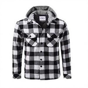 Customized Long Sleeve Quilted <b>Flannel</b> Shirt Vintage Style Hood Winter Men's <b>Jacket</b> Turtleneck Collar Raised Rubber Print - Product Image 3